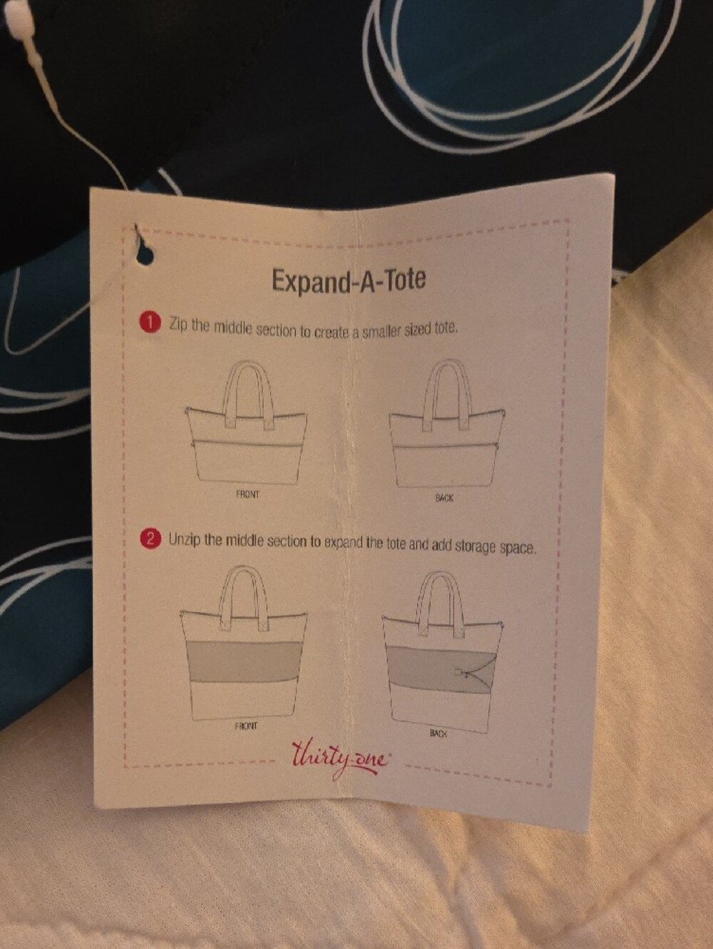 thirty-one Expandable Black Tote with Teal Circle Print - Picture 2 of 4
